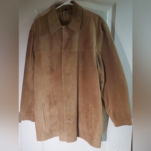 Britches Mens Genuine Leather Dark Tan Button Front Jacket Coat Size Large
